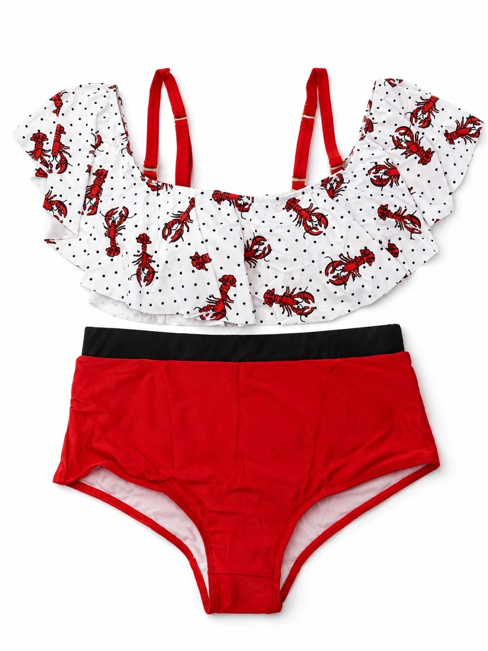 Red & White Lobster Print Two-Piece Swim Set